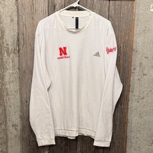 adidas White Nebraska Huskers Basketball Long Sleeve Pullover